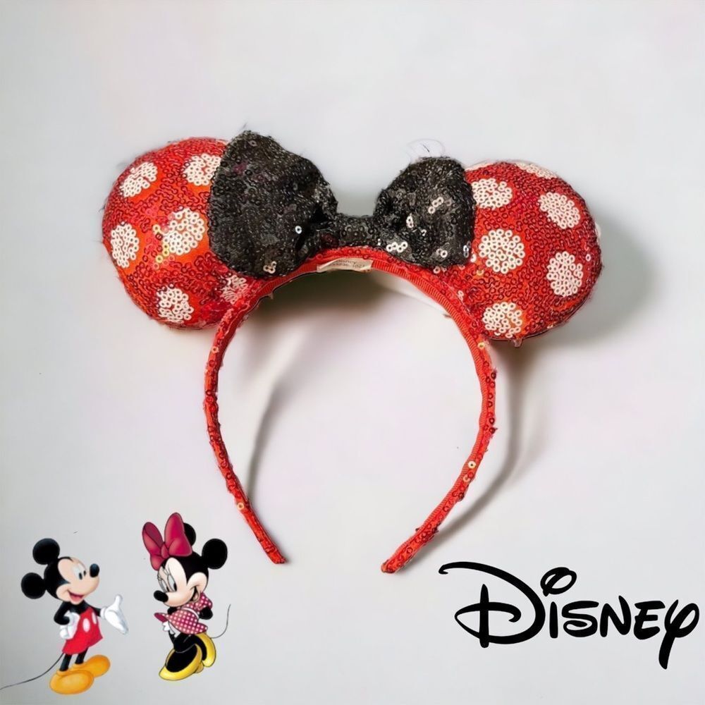 Disney Red Sequin Ears with Polka Dots and Black Sequin Bow